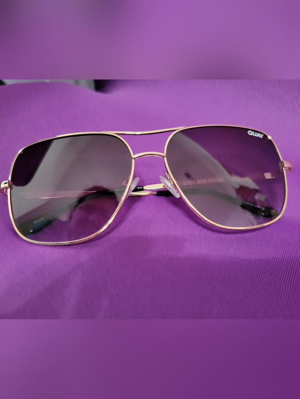 Quay Australia Gold Metal Aviator Sunglasses with Purple Lenses